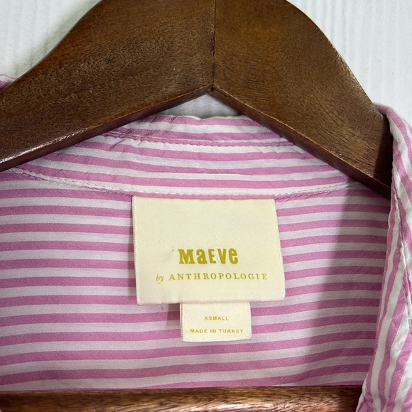 Anthropologie - Maeve Pink And White Stripe Button Down Lightweight Blouse SZ XS - Picture 8 of 9